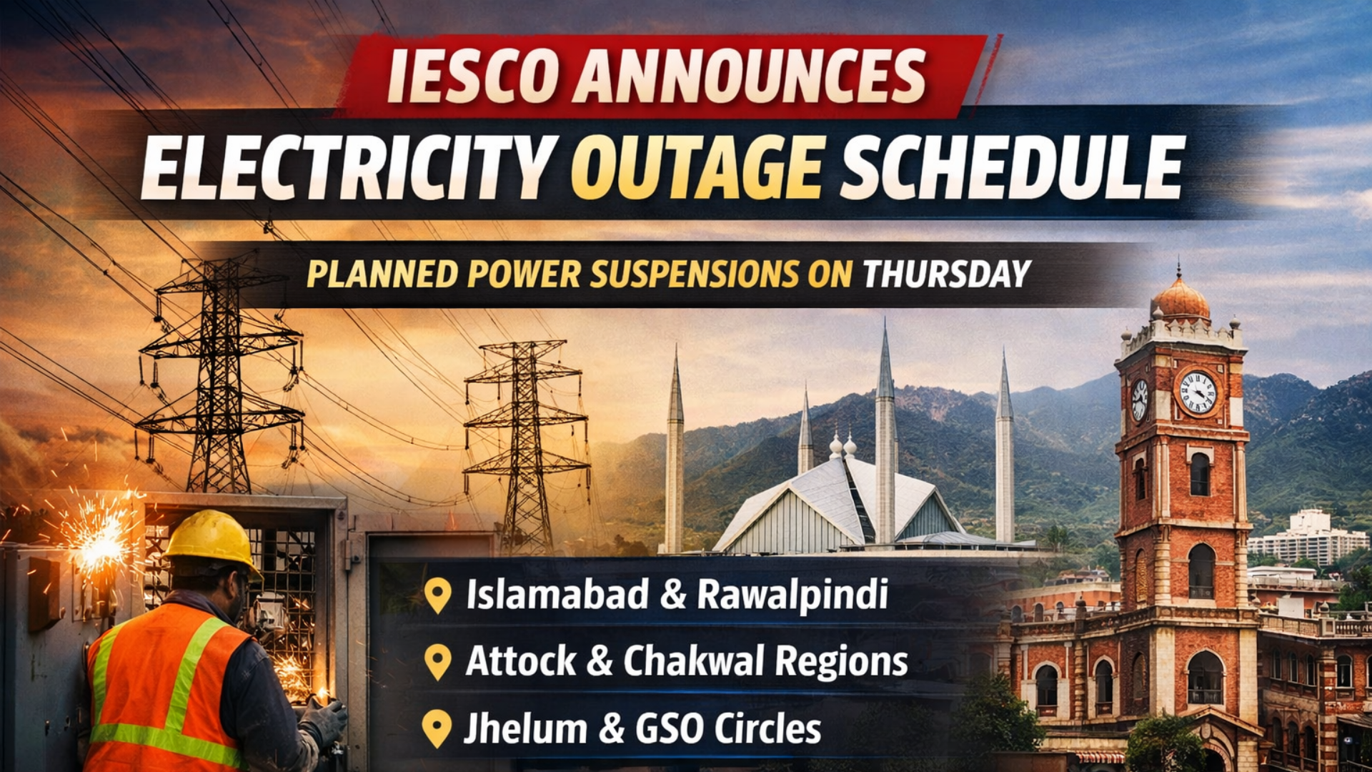 IESCO Power Outage Schedule Today in Islamabad, Rawalpindi & Attock