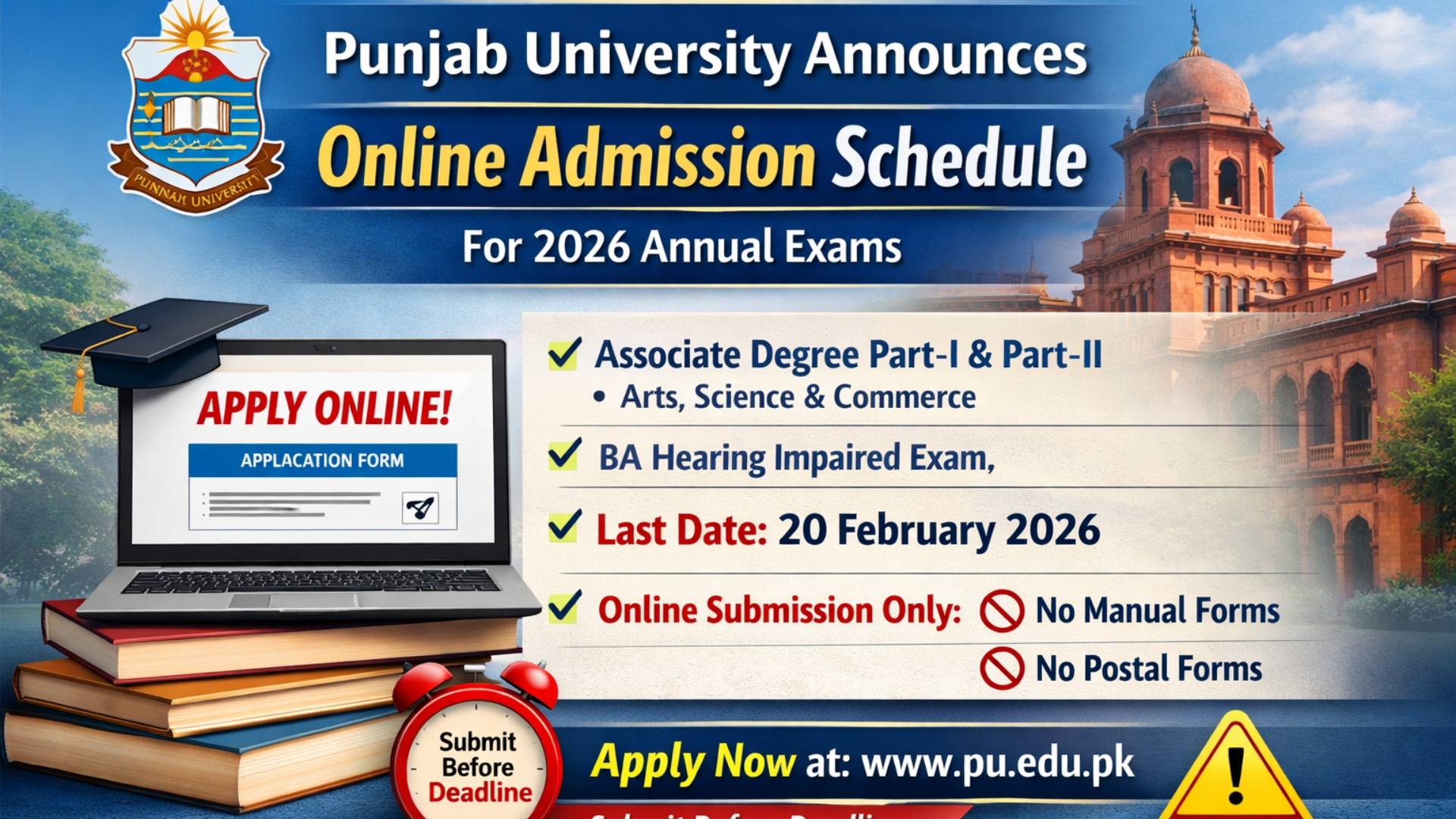 Punjab University Releases Online Admission Schedule for Exams 2026